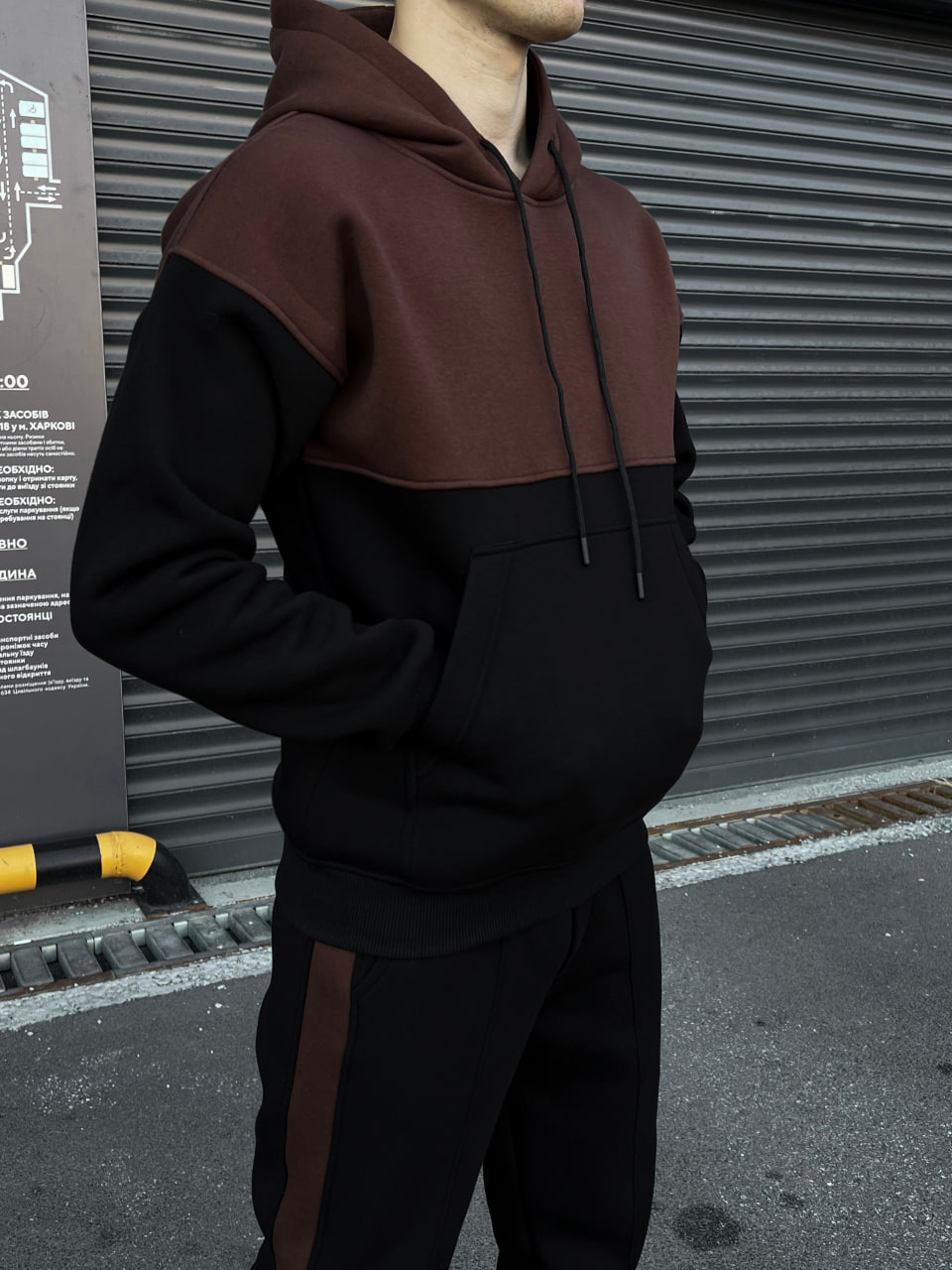 Чоловічий теплий спортивний костюм, флісовий Reload - Double чорний з коричневим - Фото 1