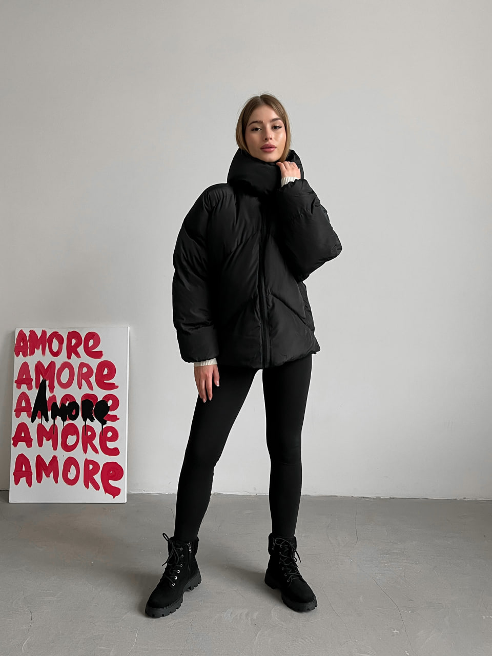 Женская зимняя куртка пуховик оверсайз Reload - Quadro W черная - Фото 1