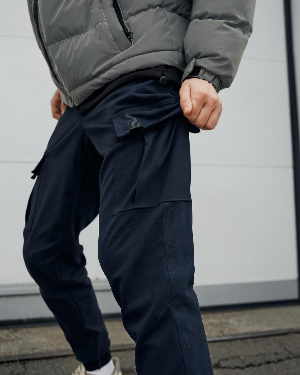 Теплі штани карго чоловічі Slot темно-сині Пушка Огонь - Фото 1