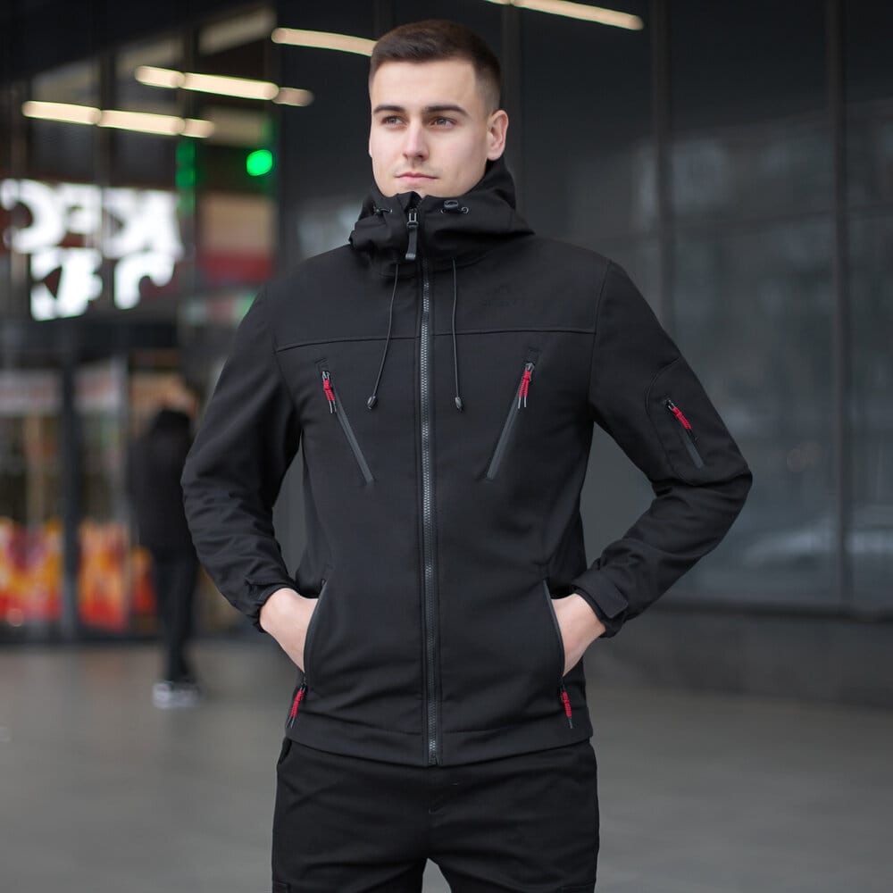 Куртка чоловіча демісезонна з капюшоном чорна Pobedov Korol' Lev POBEDOV - Фото 1