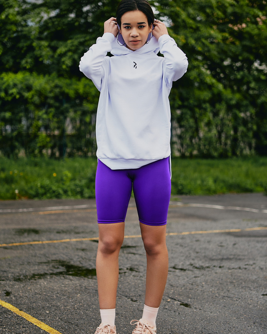 Шорты велосипедки женские Jin фиолетовые Пушка Огонь - Фото 1
