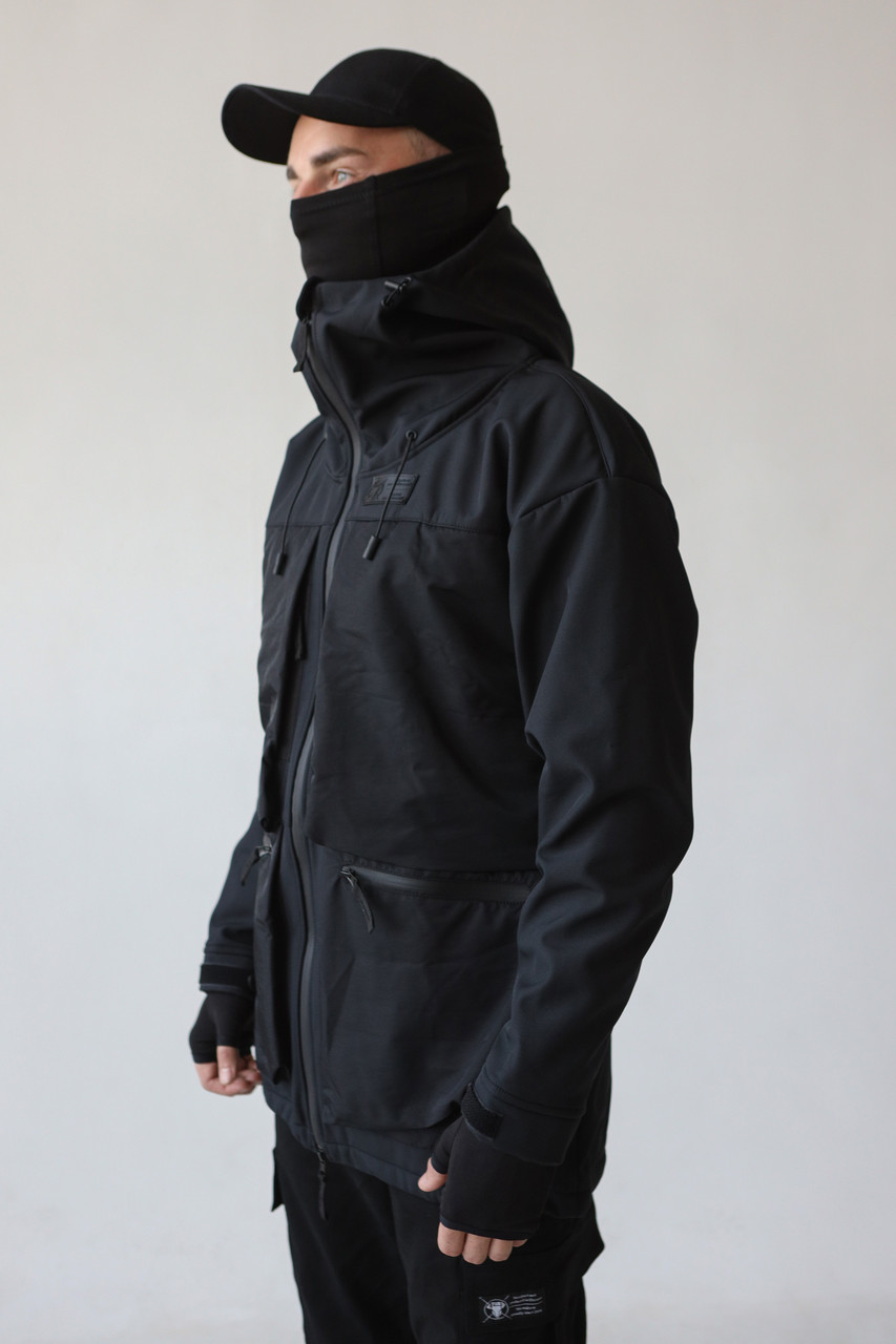 Демисезонная куртка из софтшела мужская черная бренд ТУР модель Онага размер S, M, L, XL TURWEAR - Фото 1