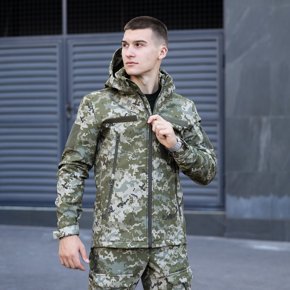 Куртка чоловіча демісезонна з капюшоном Піксель Pobedov Motive з липучками POBEDOV - Фото 1