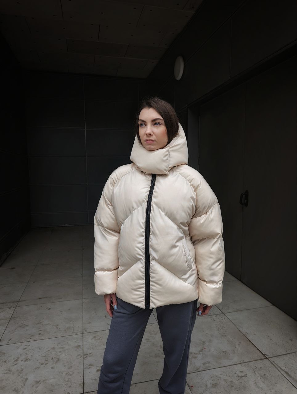 Жіноча зимова куртка пуховик оверсайз Reload - Quadro W пудрова - Фото 1