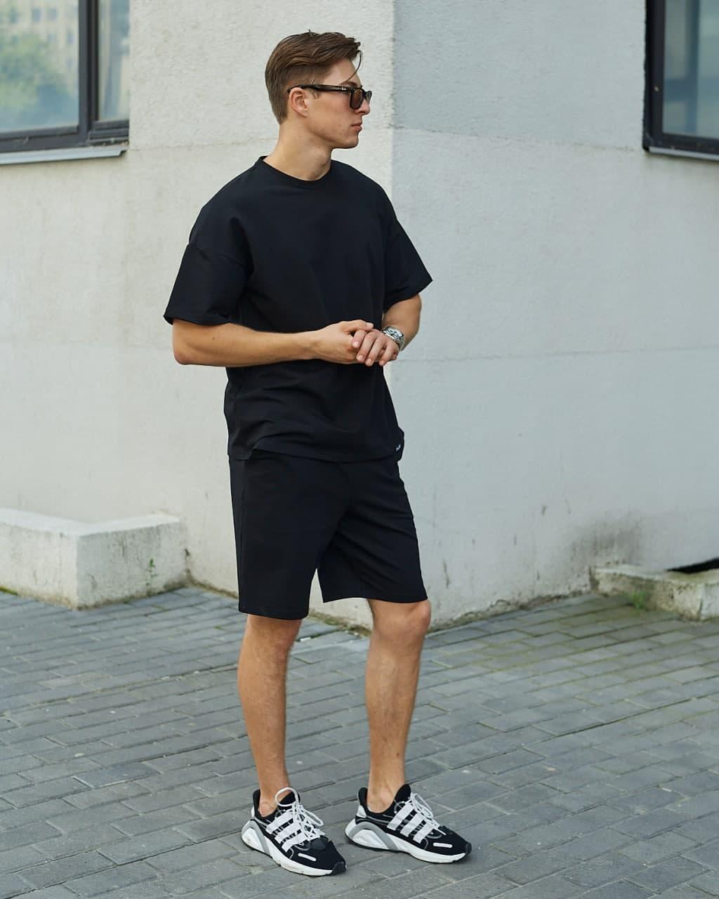 Літній комплект чорна футболка чоловіча Quil (Квіл) чорні шорти чоловічі Duncan (Дункан) TURWEAR - Фото 1