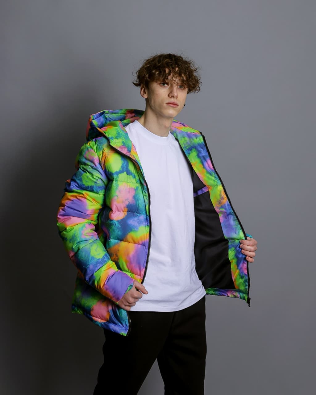 Мужская демисезонная куртка стеганая с капюшоном Reload Rainbow Tie-DyeG