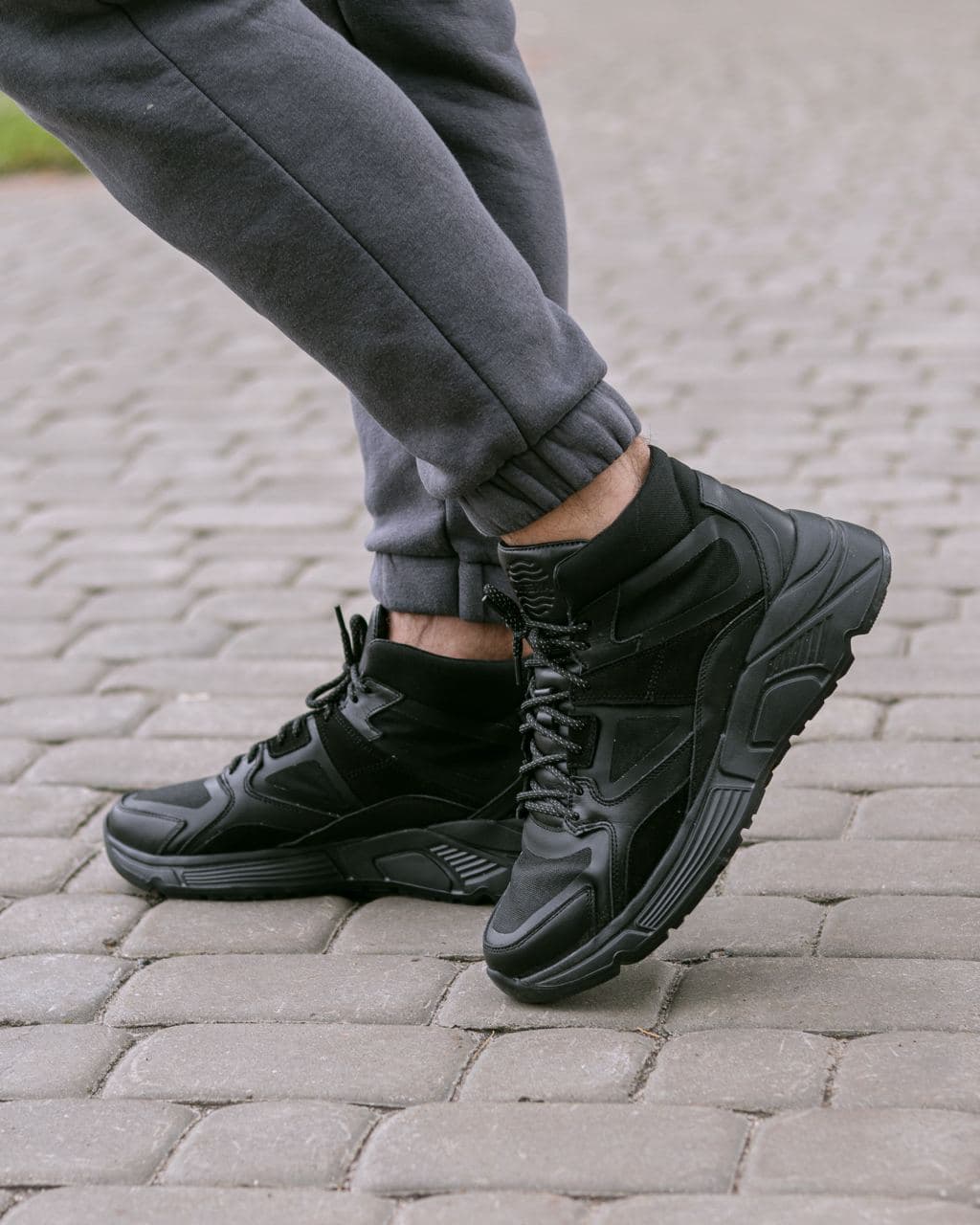 Мужские зимние кроссовки кожаные (ботинки) черные Protect - Фото 1