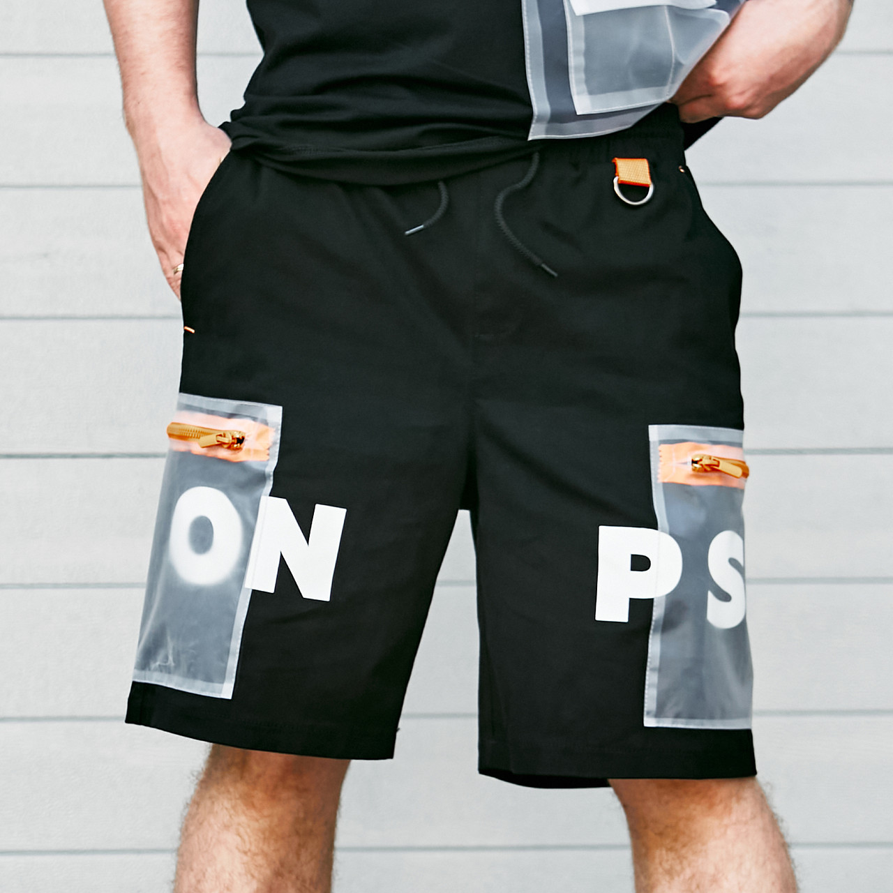 Шорти карго чоловічі OGONPUSHKA Prozzo із прозрачними карманами чорні Пушка Огонь - Фото 1