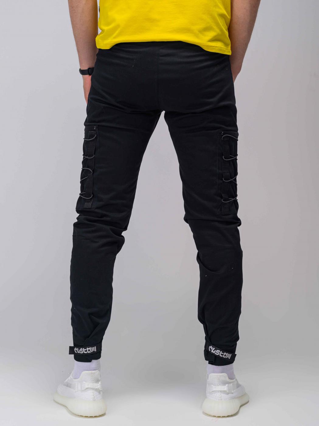 Штани карго Satoshi чорні з рефлектівом на липучці Custom Wear - Фото 1
