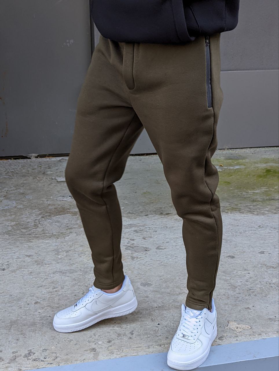 Мужские теплые спортивные штаны флис Reload Slim хаки - Фото 1
