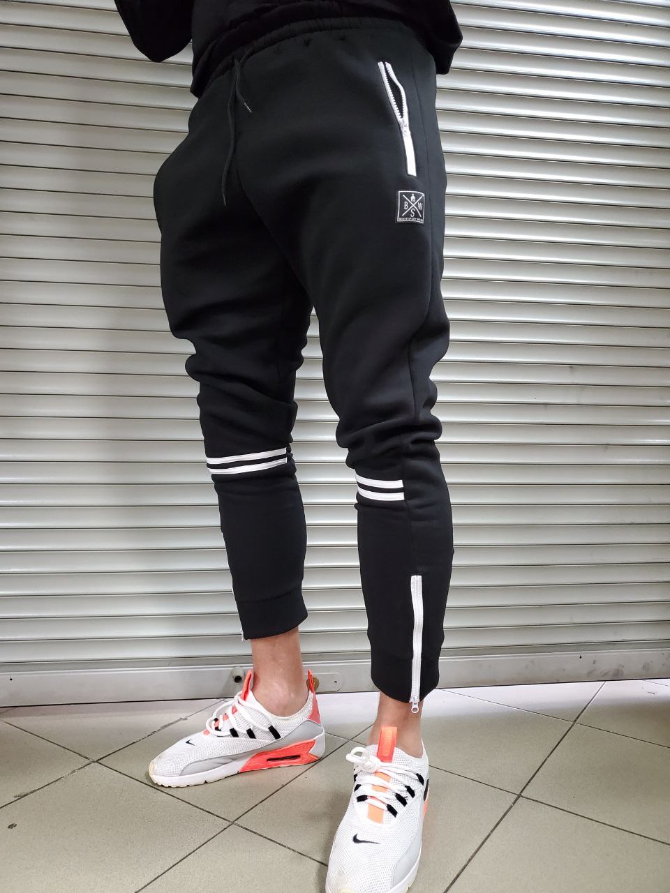 Спортивні штани чоловічі тонкі чорно- сірі B.S.W - Фото 1