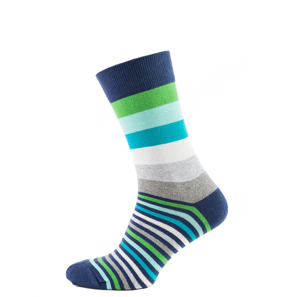 Шкарпетки чоловічі кольорові з бавовни, салатово-блакитна смужка MansSet