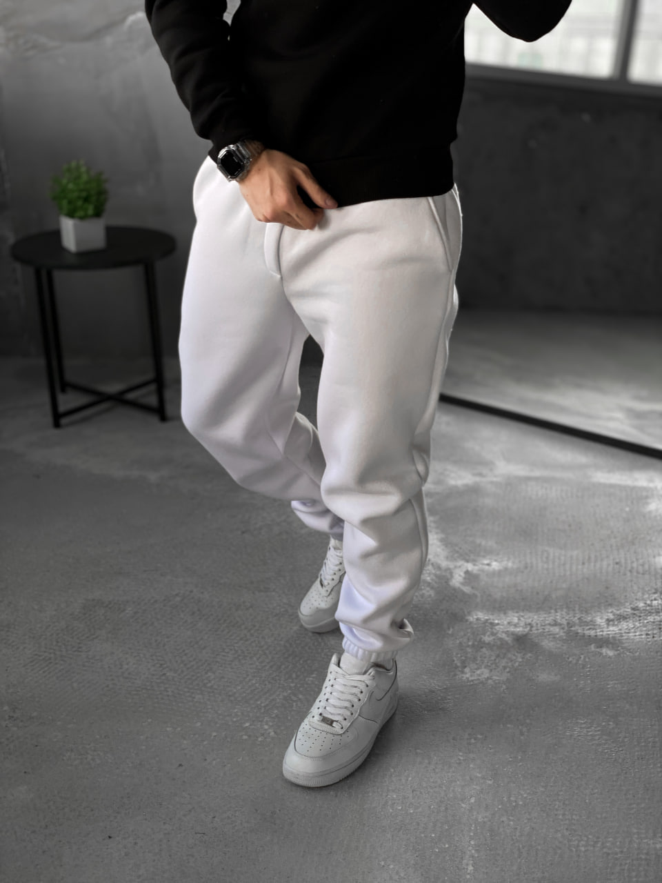 Чоловічі теплі спортивні штани з начосом Reload Cold білі/ Трикотажні штани флісові демісезон