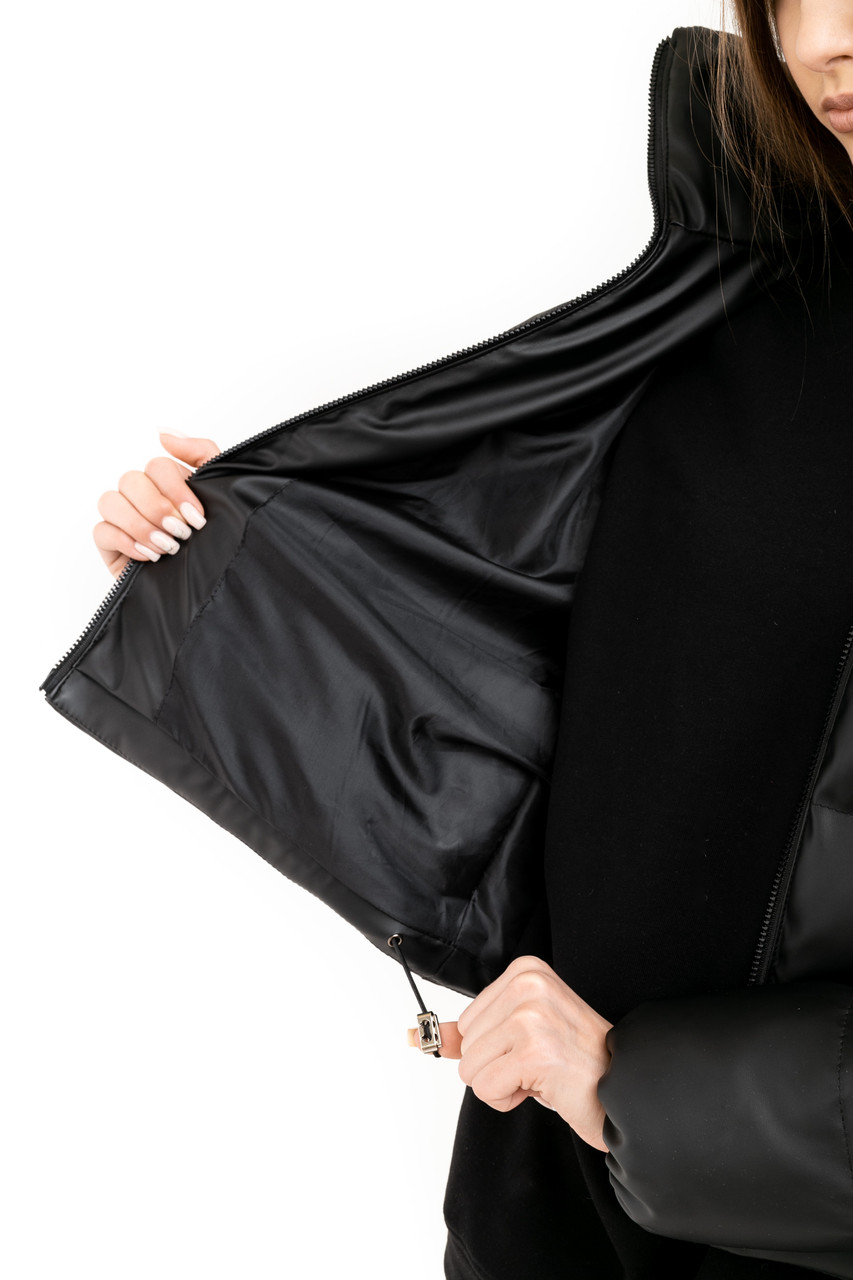 Куртка жіноча пуховик укорочений 'Bubble' від Intruder еко-шкіра чорний - Фото 9