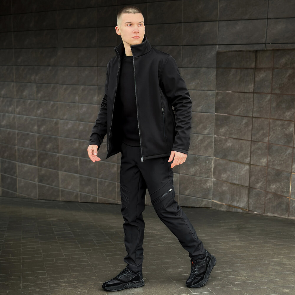 Чорна чоловіча демісезонна куртка із софтшелу з кишенями Pobedov Shadow POBEDOV - Фото 7