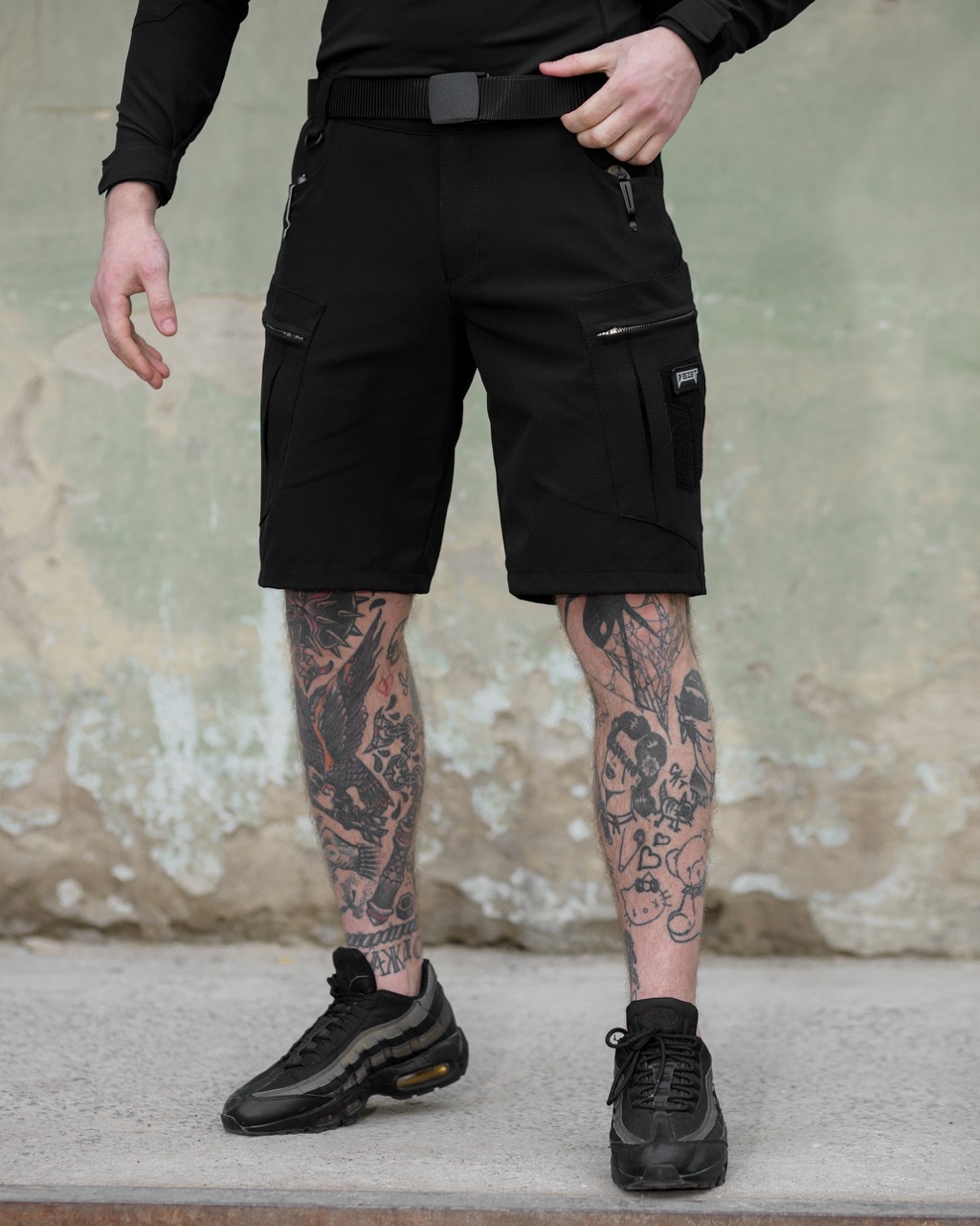 Тактичний комплект BEZET TACTIC чорний (футболка Combat, шорти карго Ешелон, нагрудна сумка Tactic, бейсболка Military)