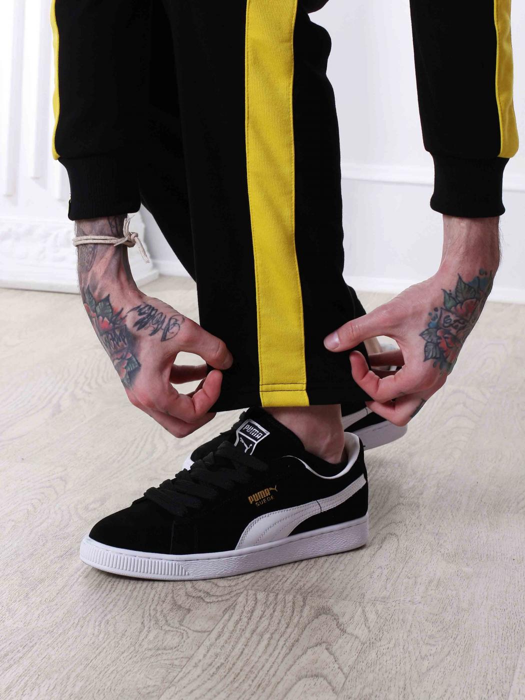 Штаны Custom Wear с лампасами Black/Yellow - Фото 1