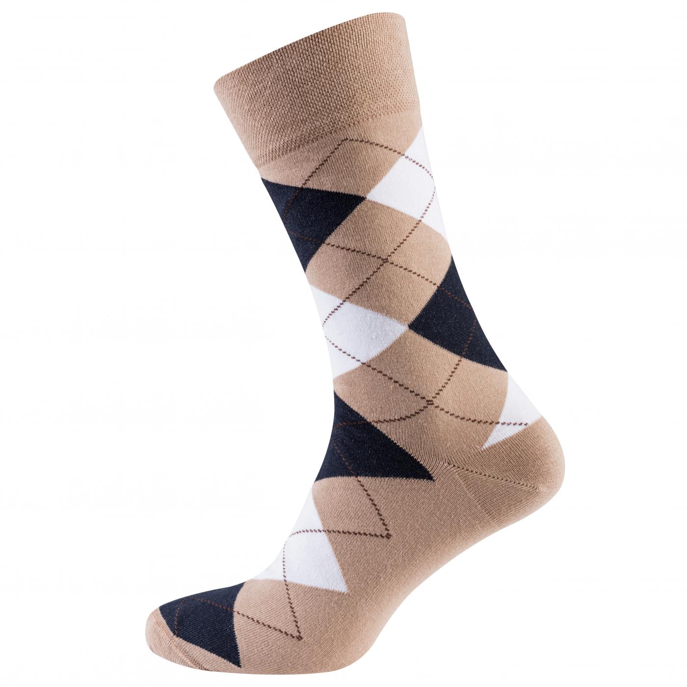 Шкарпетки чоловічі кольорові з бавовни, чорно-бежевий ромб MansSet