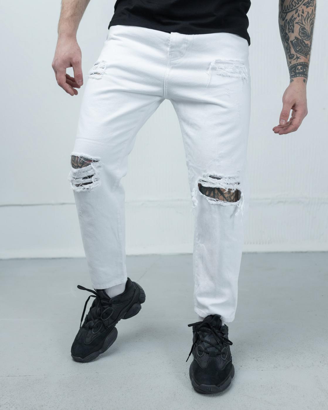 Білі чоловічі джинси бойфренди BEZET PATCHED - Фото 1