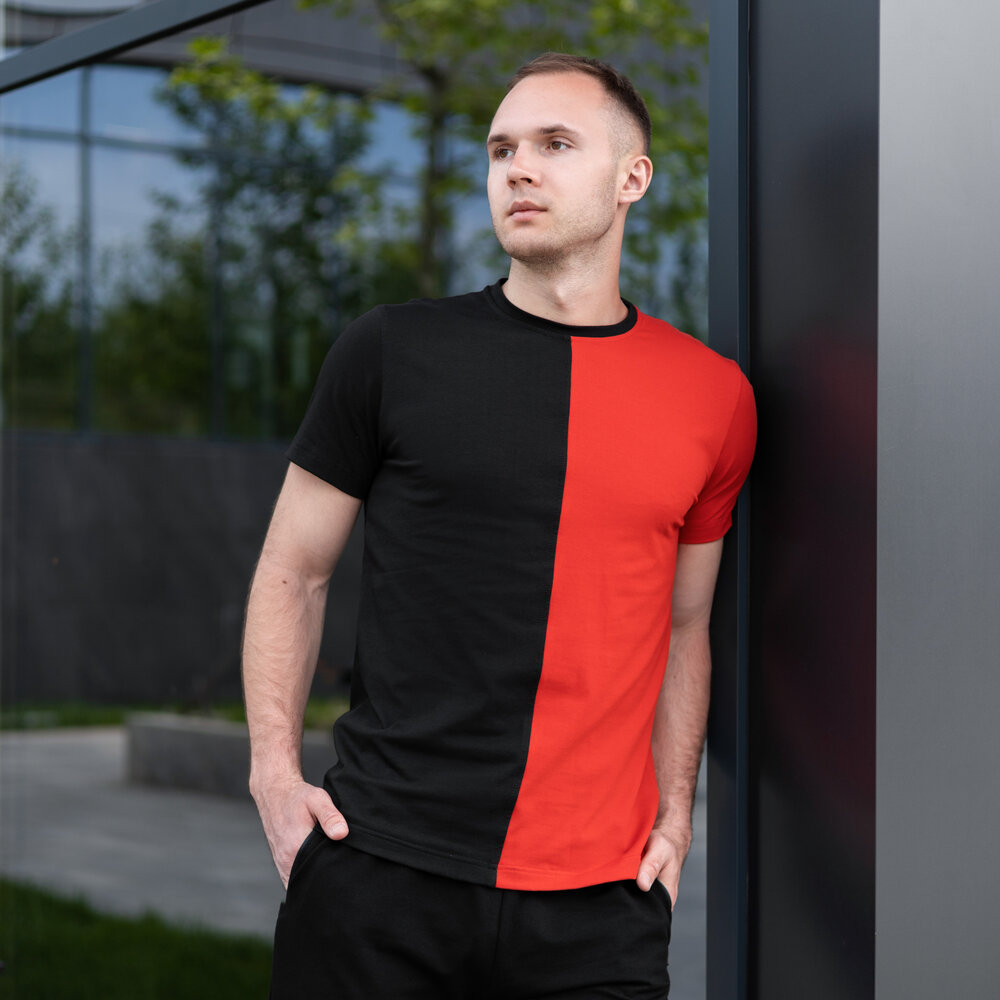 Чоловіча футболка бавовняна Pobedov Segmentation B2 чорно-червона POBEDOV - Фото 1