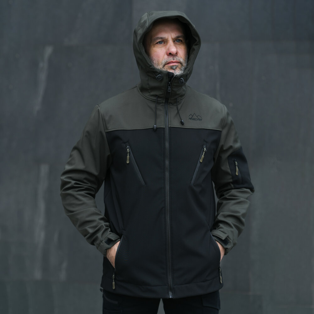 Куртка чоловіча демісезонна з капюшоном чорна-хакі Pobedov Korol' Lev POBEDOV - Фото 2