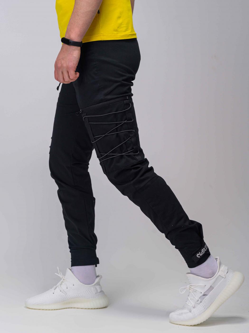 Штани карго Satoshi чорні з рефлектівом на липучці Custom Wear - Фото 3