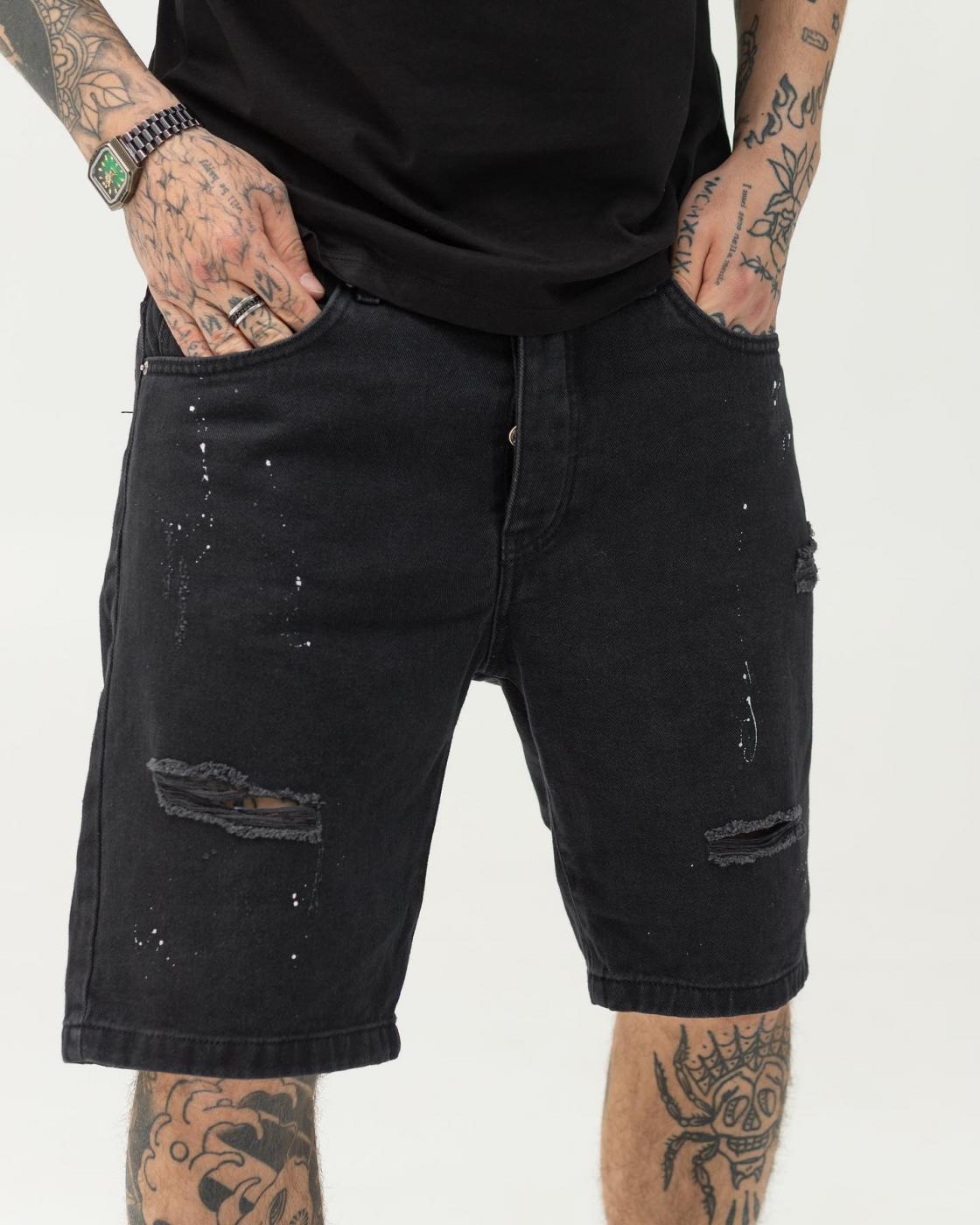 Черные базовые джинсовые шорты BEZET с потёртостями - Фото 2