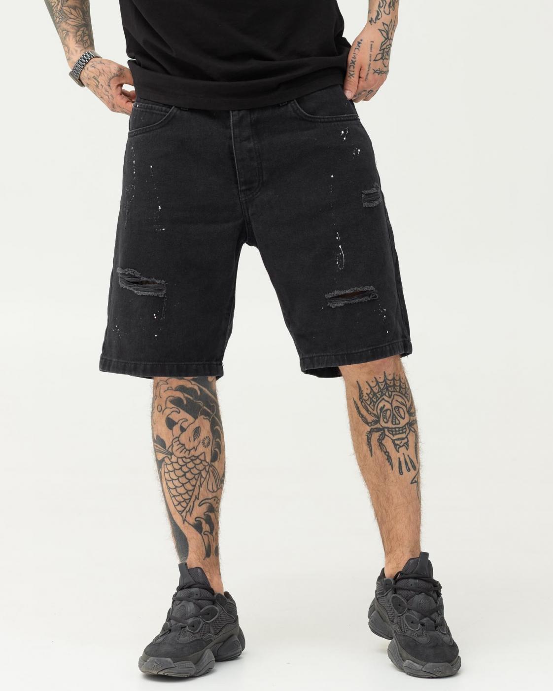 Черные базовые джинсовые шорты BEZET с потёртостями