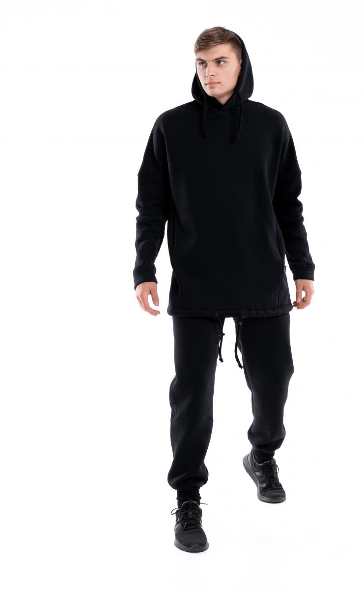 Костюм мужской спортивный Intruder Oversize (Худи толстовка на лисе, штаны на флисе) черный - Фото 1