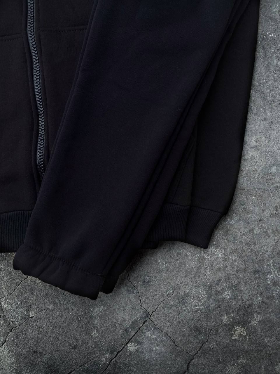 Спортивний костюм Зіп худі+штани чорний ФЛІС - Фото 1