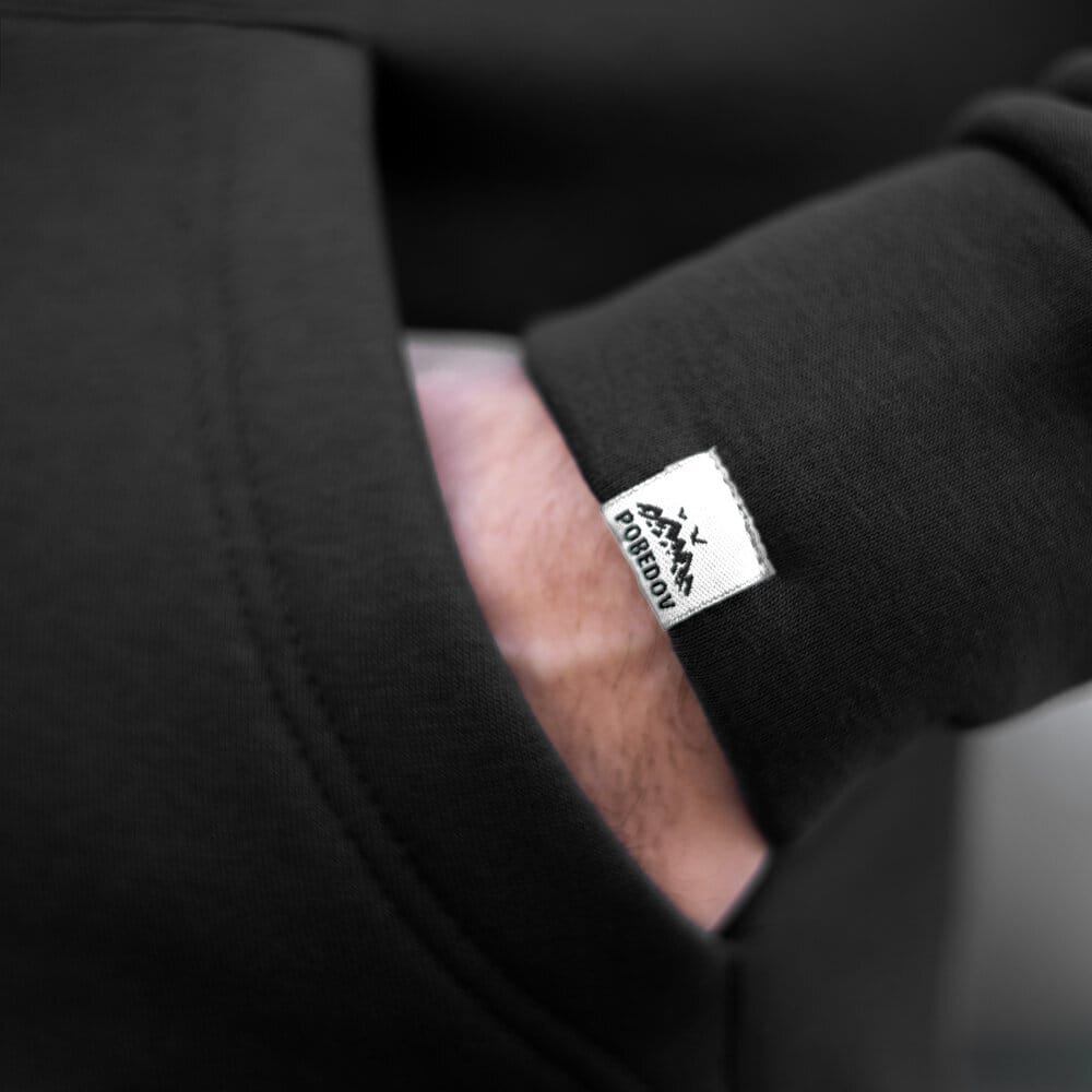 Тепле чоловіче худі на флісі з капюшоном чорне Pobedov 007 ЗИМА - Фото 1
