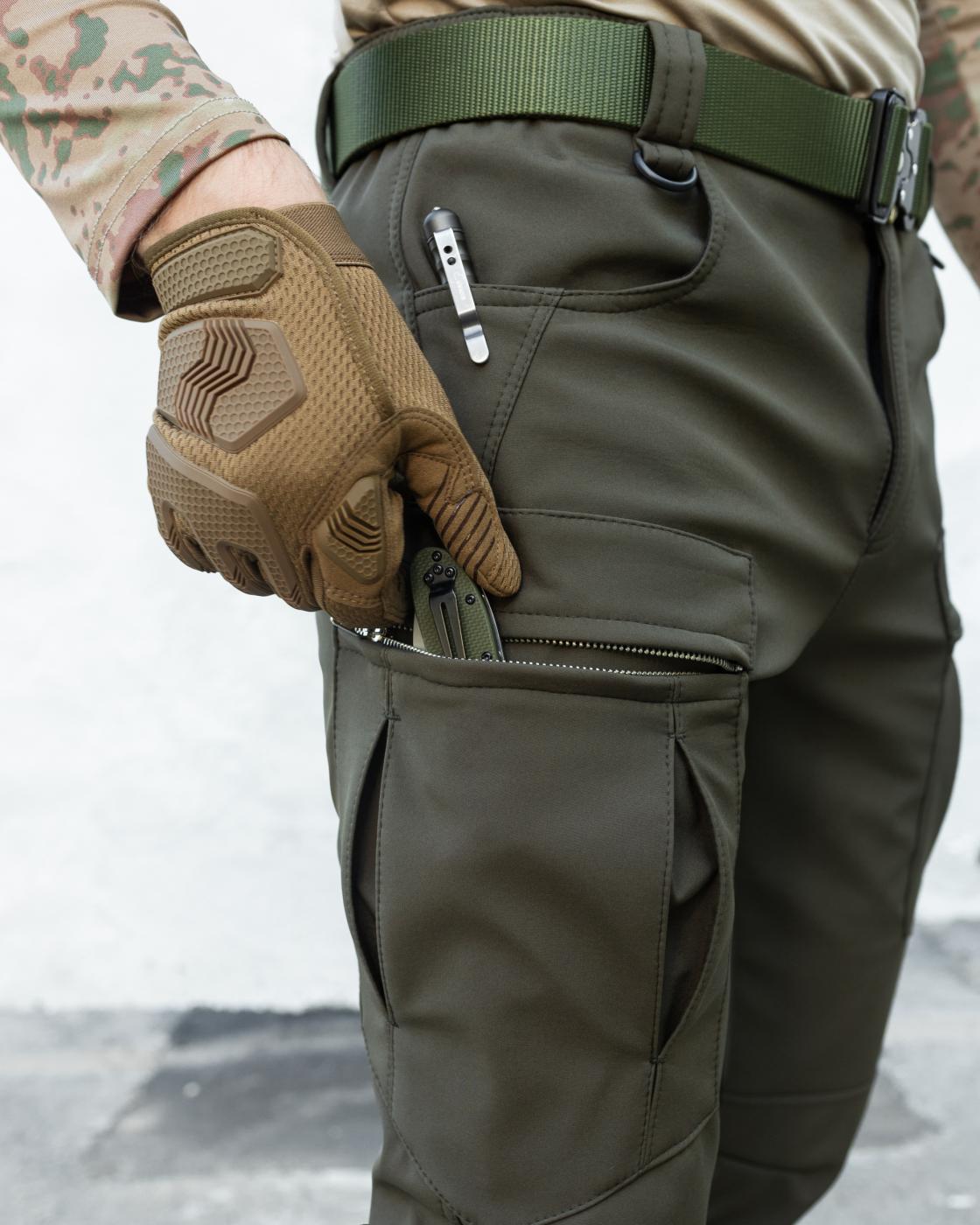 Зимние брюки карго тактические Softshell BEZET Эшелон хаки - Фото 2