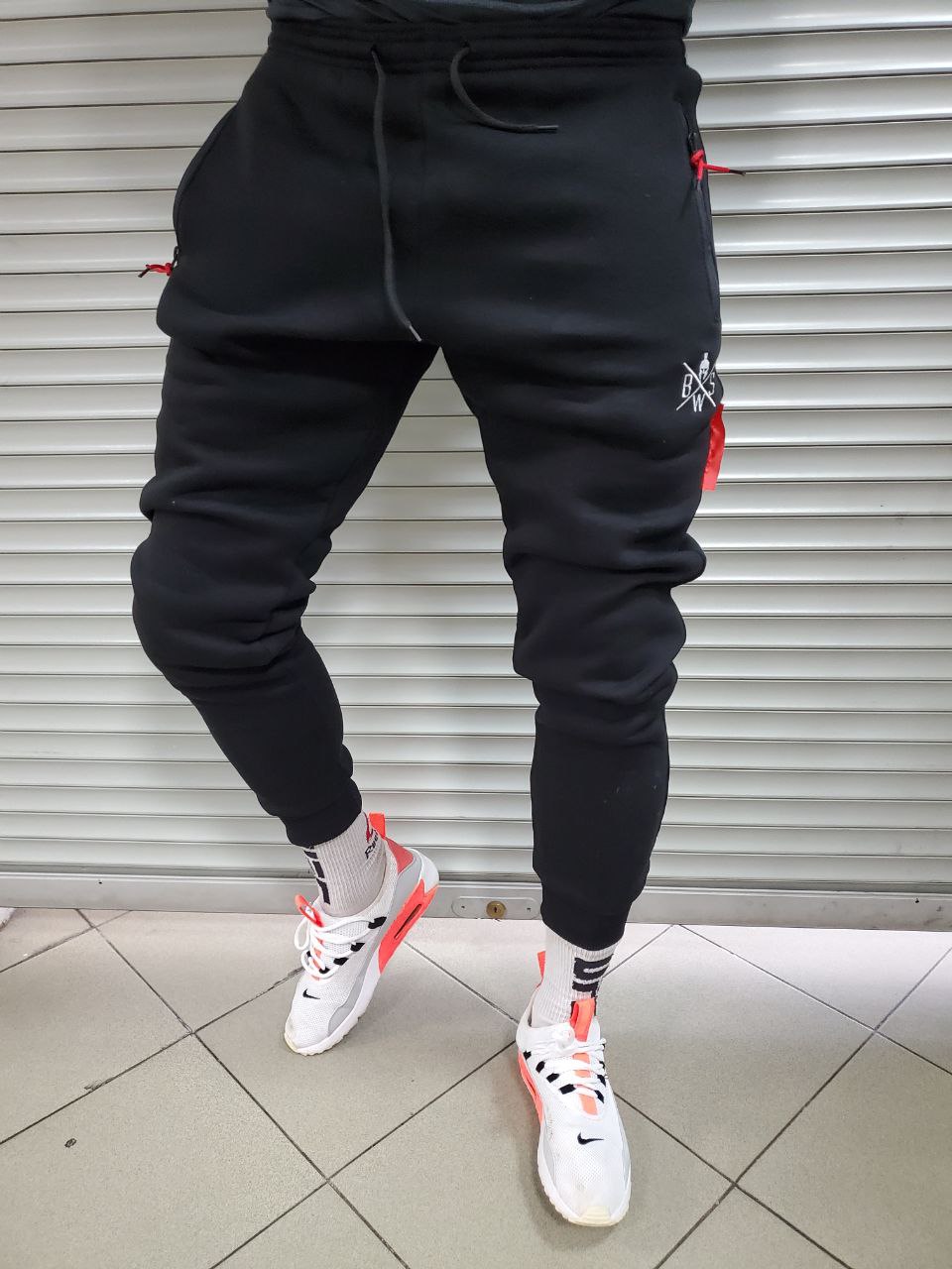 Спортивные брюки мужские теплые черные замок B. - Фото 1