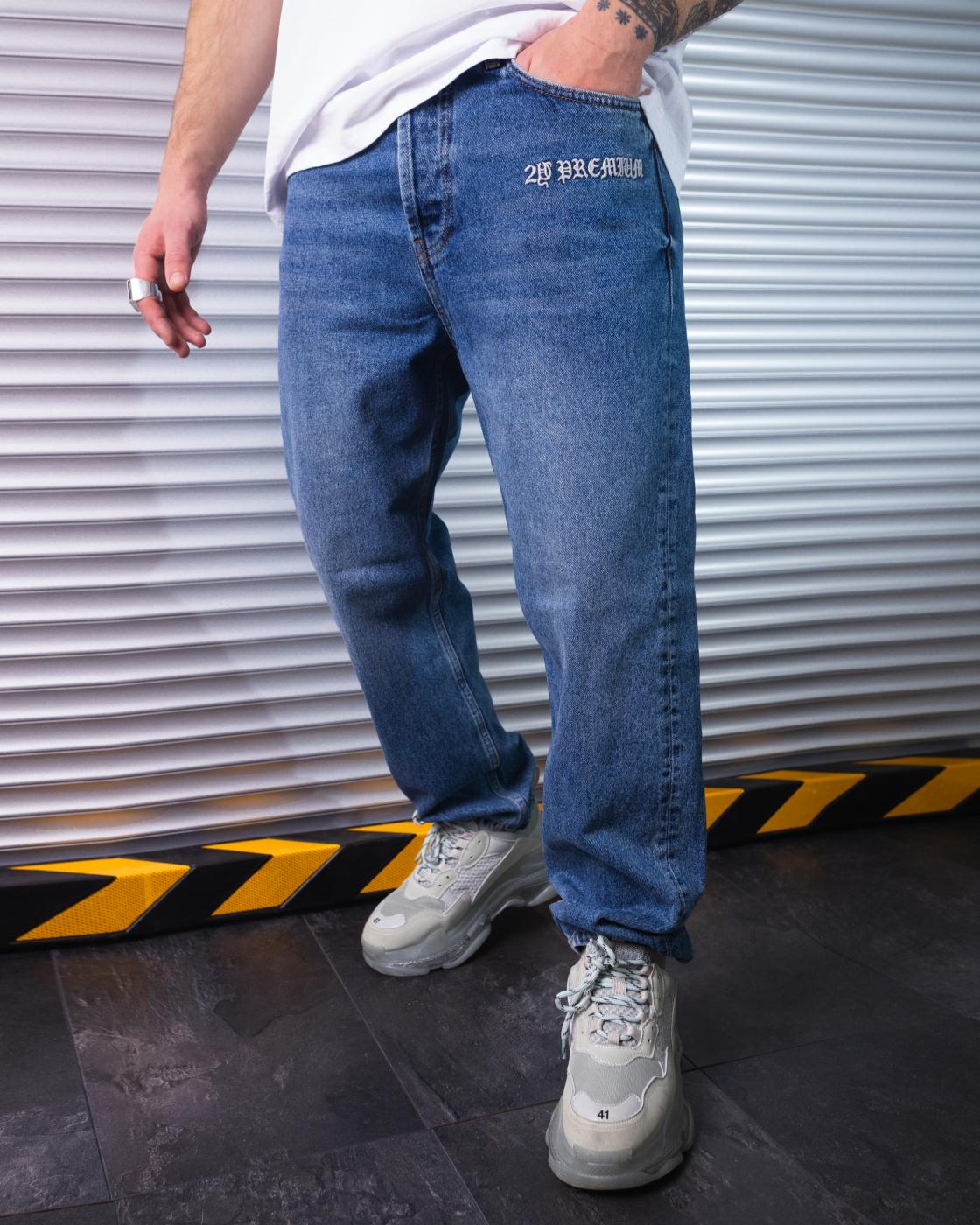 Чоловічі джинси широкі BEZET синій - Фото 1