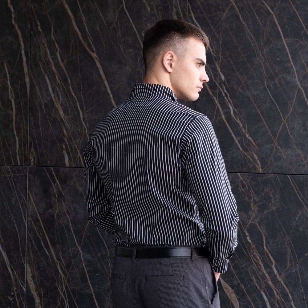 чоловіча сорочка з довгим рукавом чорна Pobedov Orel дизайн смужки POBEDOV - Фото 2