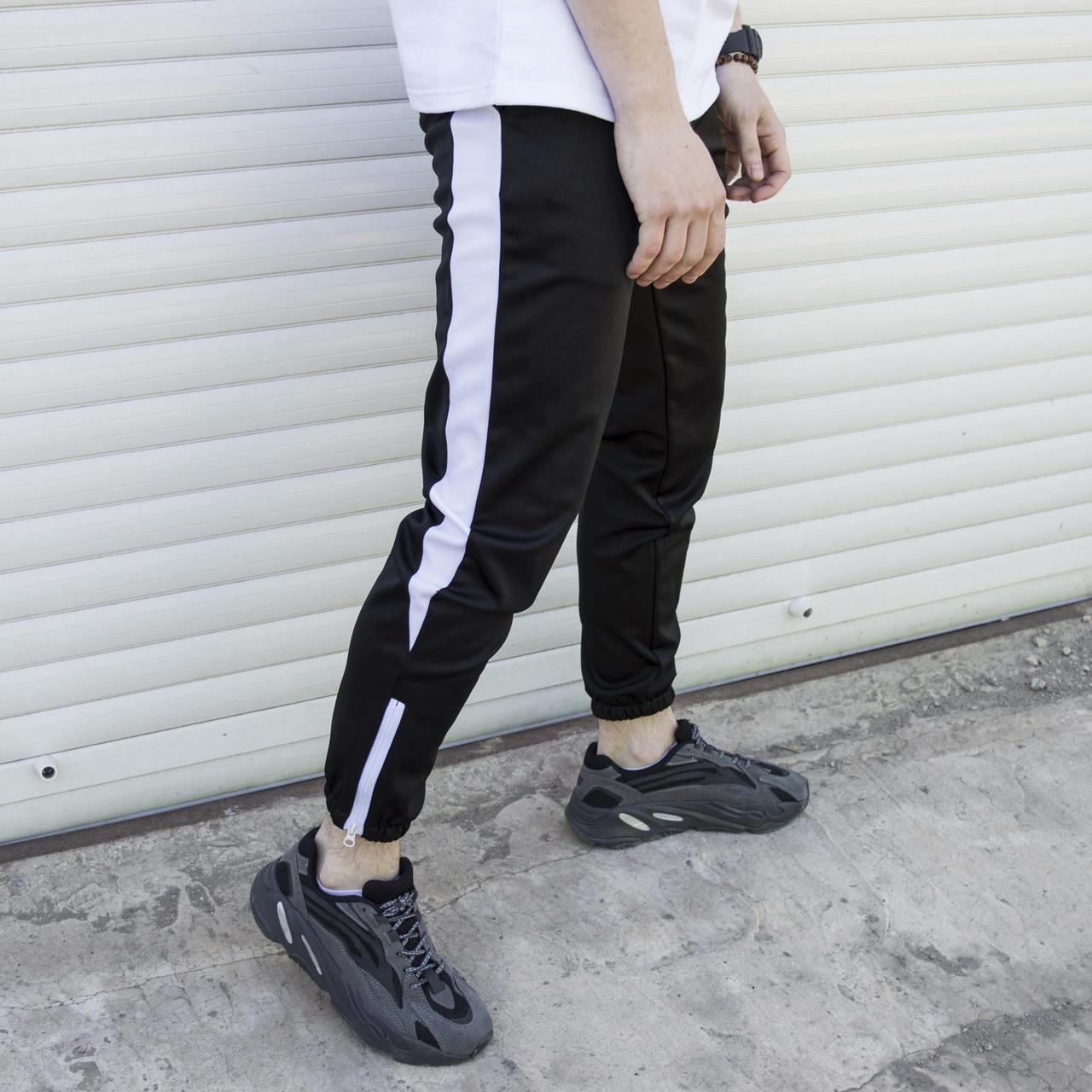 Спортивные штаны черные с белым лампасом мужские модель Rocky - Фото 3