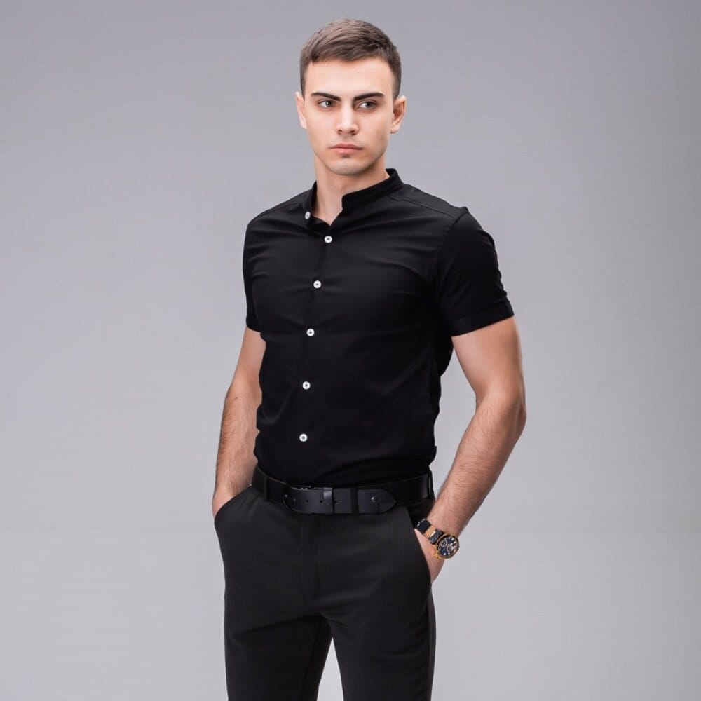 Чоловіча бавовняна сорочка з коротким рукавом чорна Pobedov Solid POBEDOV - Фото 1