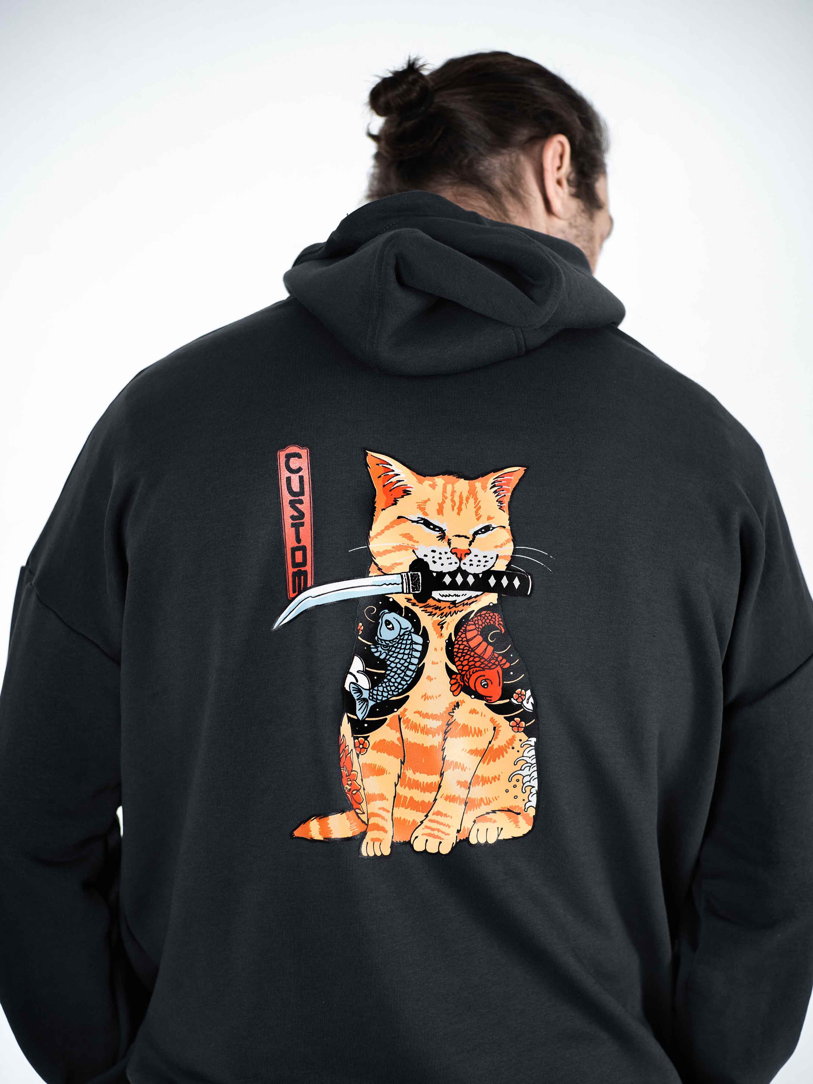 Худи оверсайз Custom Wear без начеса Samurai Cat графіт Custom Wear