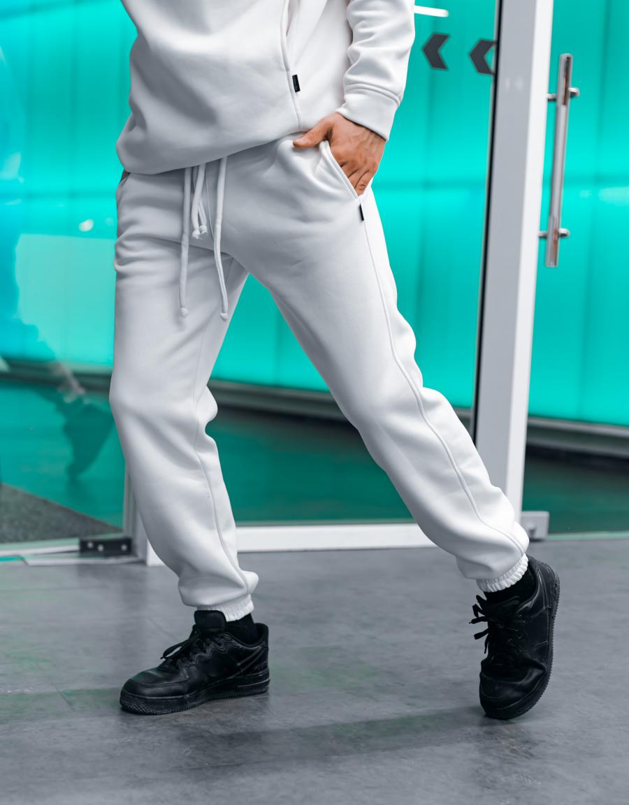 Штани чоловічі на флісі Oversize Intruder спортивні теплі штани білі Intruder - Фото 2