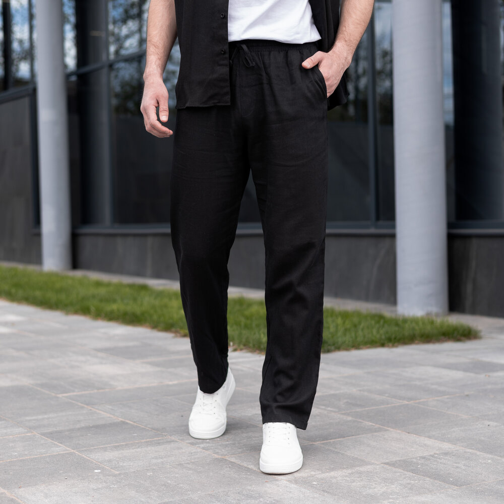 Чоловічі льняні штани вільного крою чорні Pobedov Chill POBEDOV - Фото 1