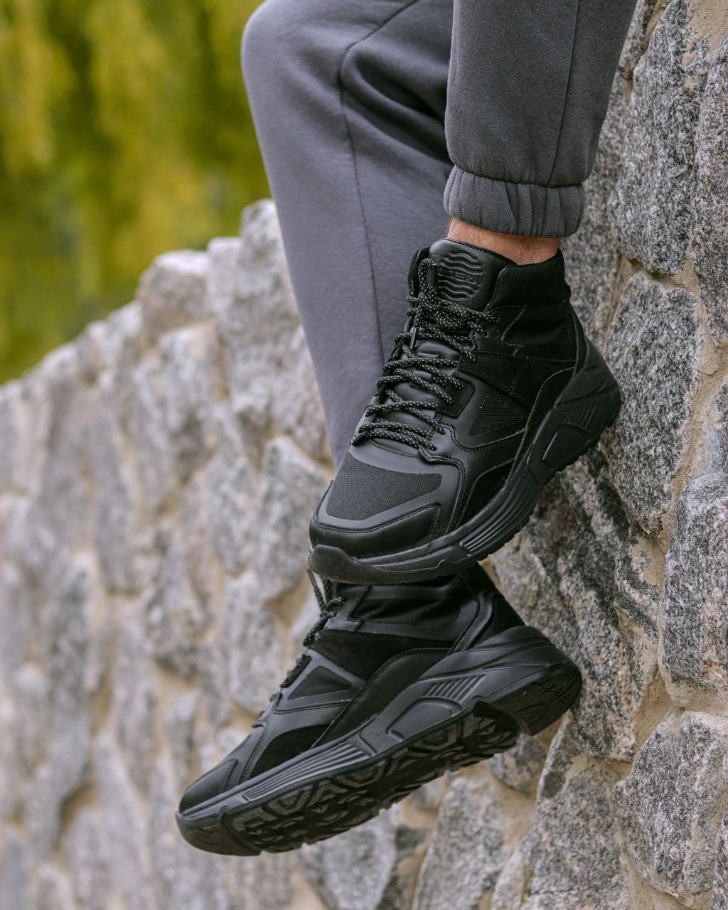 Мужские зимние кроссовки кожаные (ботинки) черные Protect