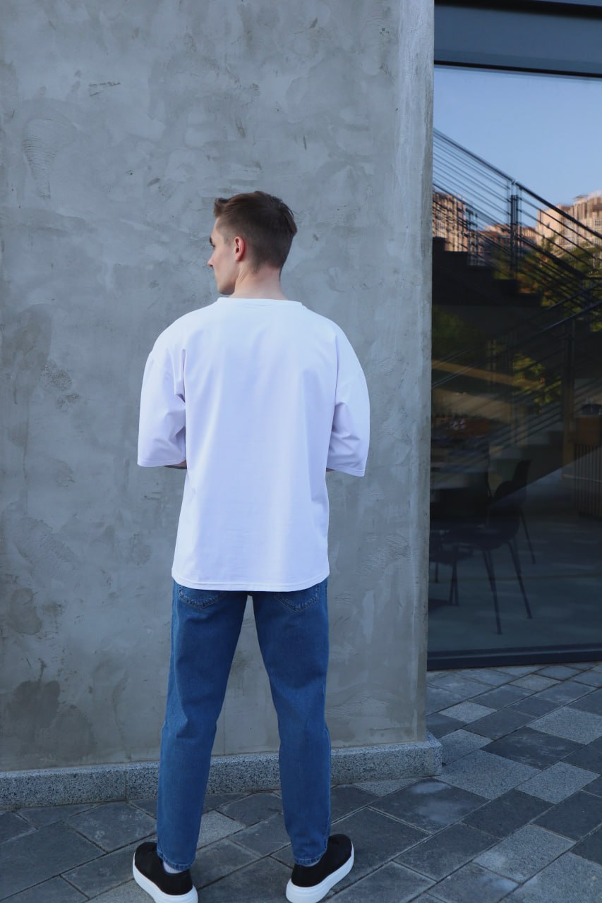 Мужская футболка однотонная оверсайз Reload Overprint белая - Фото 2