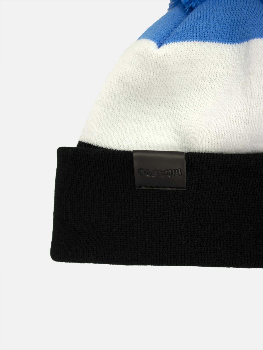 Шапка Custom Wear Tricolor з бумбоном електрик з білим, чорним  - Фото 2