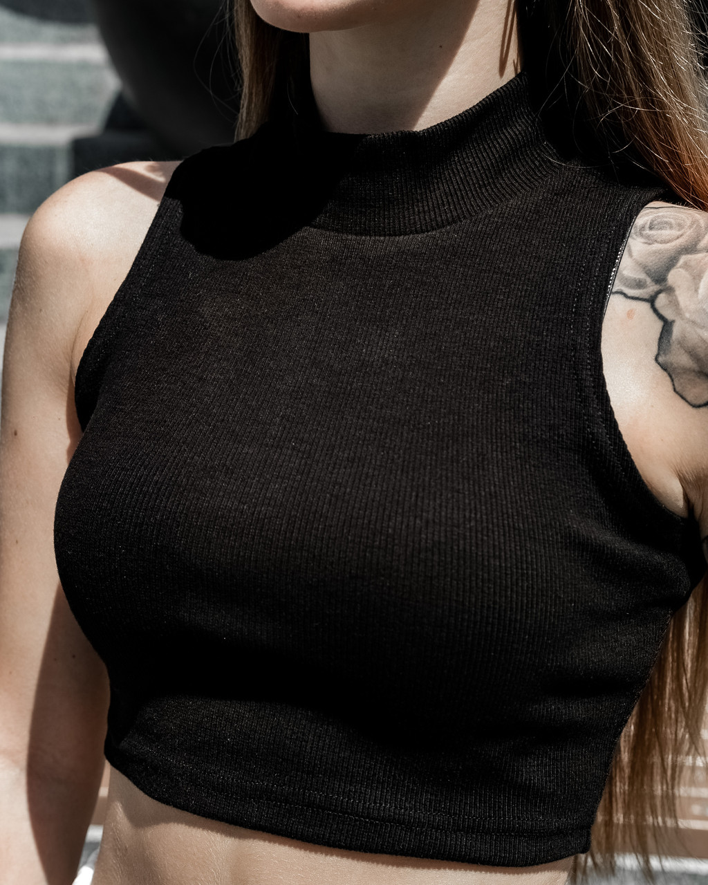 Кроп - Топ Жіночий укорочений 'Рибана' темна футболка трикотажна чорний - Фото 1