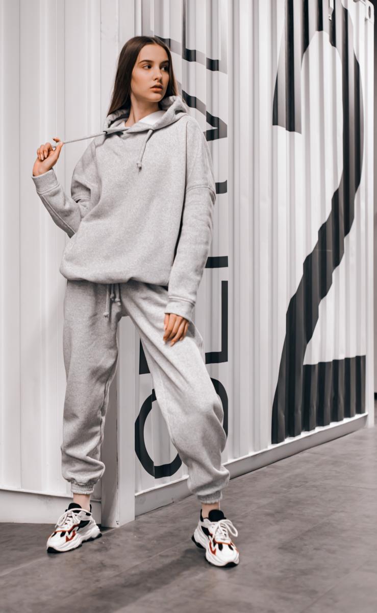 Костюм Intruder спортивний на флісі жіночий (Худі, штани) сірий Oversize Intruder