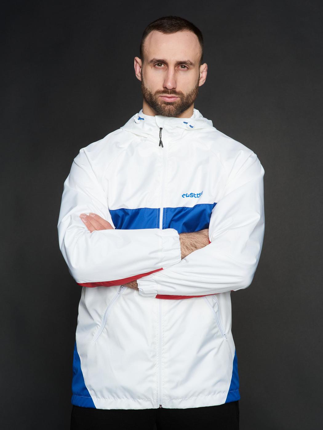 Вітрівка чоловіча Athletic біла, синє з червоним Custom Wear  - Фото 2