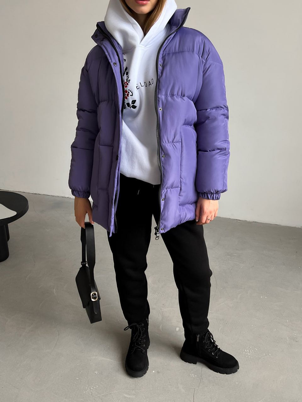 Женская зимняя куртка-пуховик Reload Elly фиолетовая / Зимний короткий пуховик оверсайз стильный теплый - Фото 2