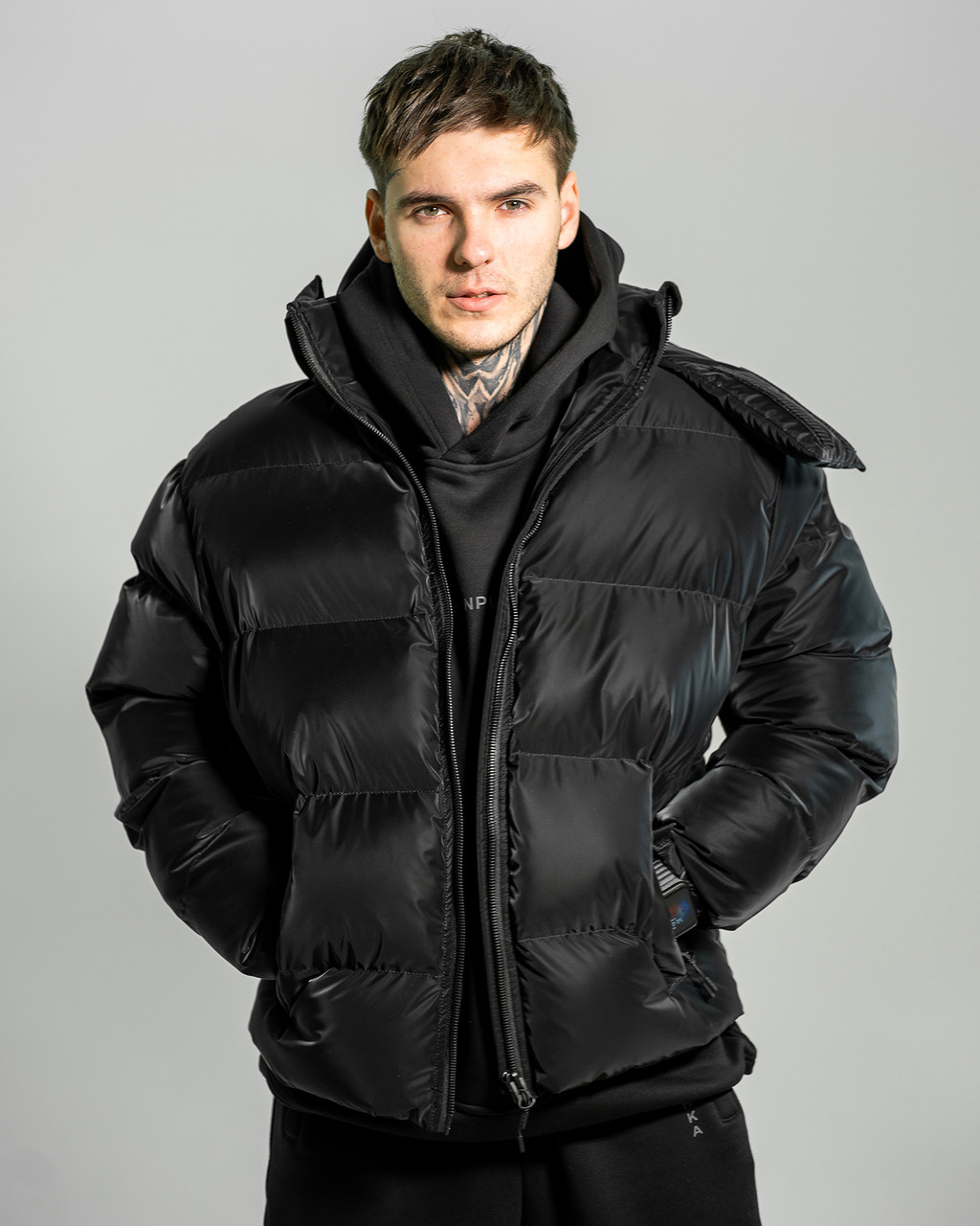 Зимова чоловіча куртка OGONPUSHKA Homie 2.0 Silk чорний Гармата Вогонь