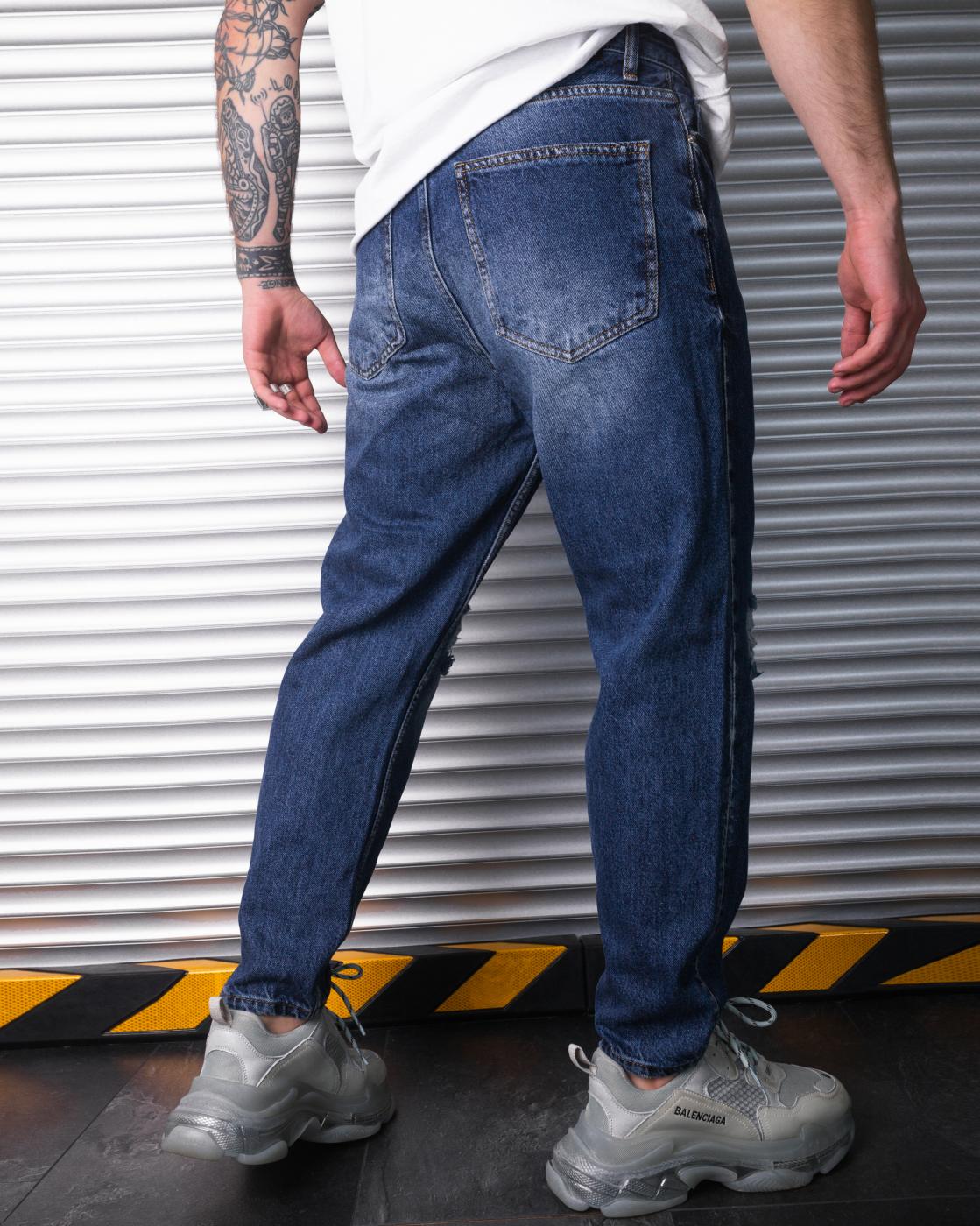 Мужские джинсы с перфорацией BEZET темно синий - Фото 2