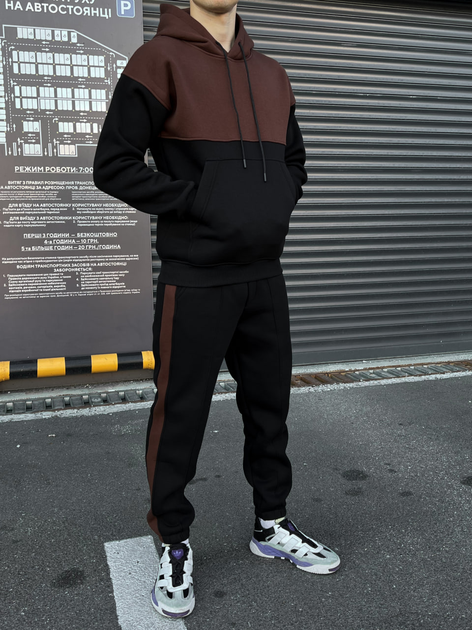 Мужской теплый спортивный костюм флисовый Reload - Double черный с коричневым - Фото 6
